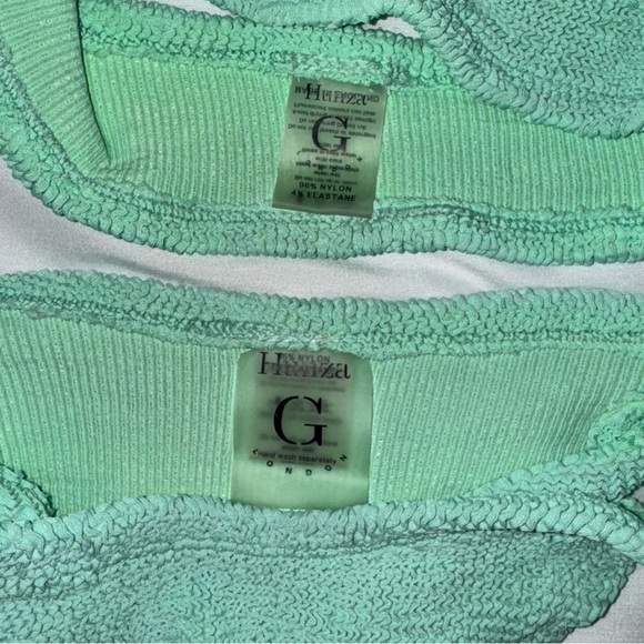 Hunza G Bikini Set Lime Green Neon Bright Crinkle Stretch Swimsuit - Picture 8 of 9